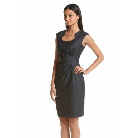 Calvin Klein Side Ruched Cap Sleeve Classic Black Mini Sheath Dress - Picture 3 of 12